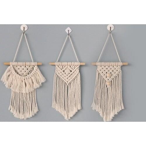 Boho Macrame Wall Hanging Boho Chic Cotton Woven Tapestry with Leaf Tassel for Home Decoration 3 Styles