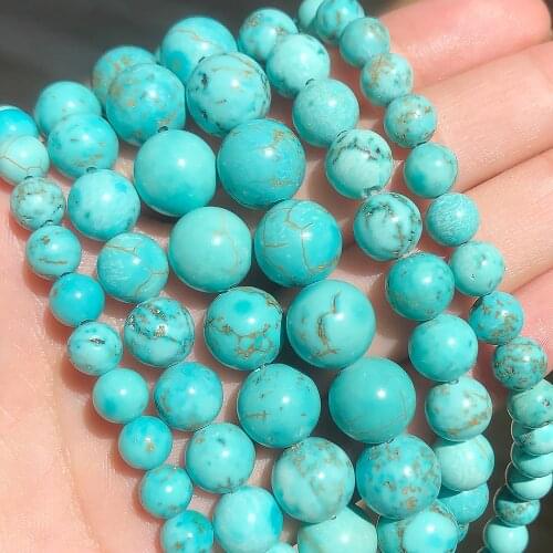 Natural Stone Beads Blue Turquoises Round Loose Spacer Beads for Jewelry Making DIY Bracelet 2/3/4/6/8/10/12mm 15.5" Pick Size