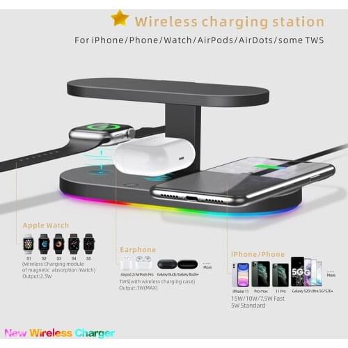 Fast 6 in 1 Wireless Charger for iPhone Apple watch Wireless Charging Dock Station Qi 10W for iPhone X XS Max XR 8 Air Pods New