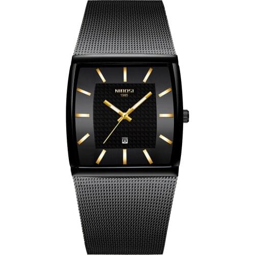 NIBOSI VIP Link Mens Watches Top Brand Luxury Blue Square Quartz Watch Men Slim Waterproof Golden Male Wristwatch Men