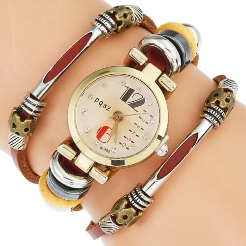 Top Genuine Leather Women Watch Triple Bracelet Stainless Wristwatch Big Number Urban Fashion Digital Dial