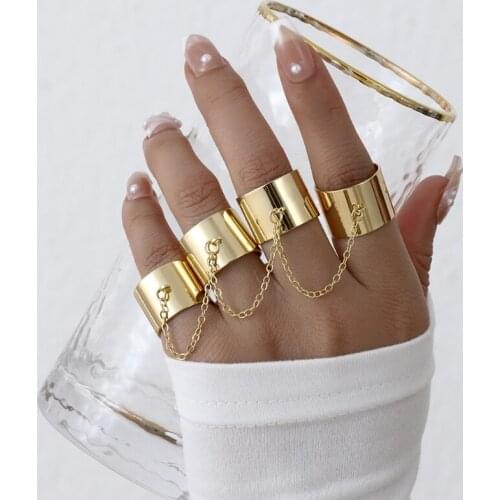 E56A Punk Multilayer Chain Ring Adjustable and Stackable Vintage Bohemian Declaration Ring Suitable for Girls and Boys