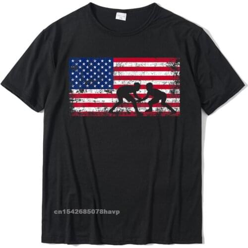American Flag Wrestling T-Shirt Wrestling Gift T-Shirt Design Tops Shirts Cotton Mens T Shirts Design Popular