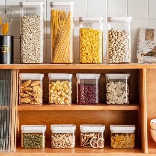 Airtight Cereals Transparent Storage Containers Set With Lid-Plastic Dried Fruits Food Sugar Coffee Beans Kitchen Vacuum Box