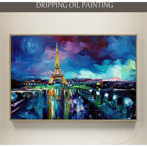 Artist Hand-painted Canvas Paris Landscape Oil Painting for Living Room Decor Modern Abstract Wall Art Paris View Oil Painting
