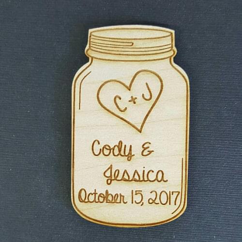 Personalized Bride Groom names Mason Jar Wedding wooden Save the Date Magnets engagement party favors company gifts