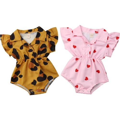 Summer Infant Newborn Baby Girl Clothing Leopard Heart Ruffles Baby Girls Rompers Valentines Day Clothes For Baby Girl Summer