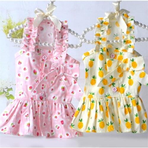 Cute Fruit Print Summer Dog Dress Cat Puppy Skirt Yorkshire Pomeranian Poodle Bichon Schnauzer Dog Clothes Princess Apparel