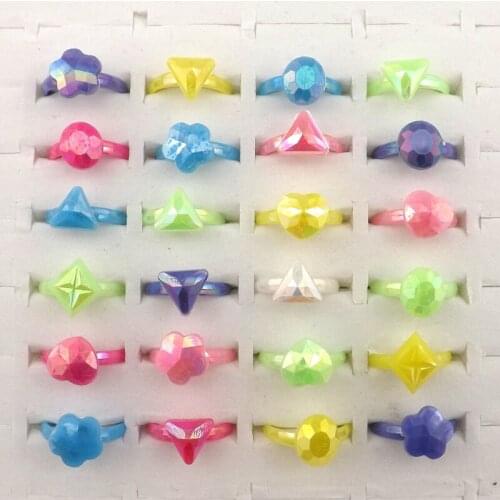 Cute Small Opened Acrylic Rings For Kids Star Shape Heart Shape Triangle Shape Flower Shape 50pcs/lot