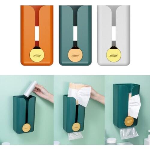Wall-Mounted Plastic Grocery Bag Holder Wall Adhesive Tissue Box Shelf Garbage Bag Dispenser Trash Bag Organizer Saver