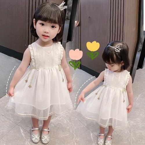 2021 New Summer Cute Baby Girls Sleeveless Dress Korean Stylish Ruffles Tulle Princess Dresses Kids Sundress Children Clothes