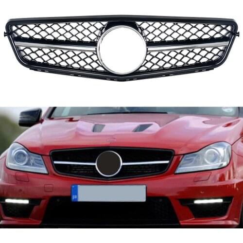 Modified For C Class W204 Front Grill C180 C200 C300 GT AMG Saloon Wagon Coupe 2008-2014 GTR Style Bumper Grilles Racing Grills