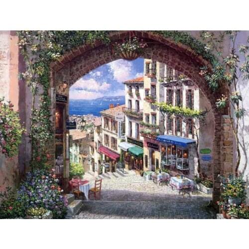Scenery full diamond painting flower city embroidery stitch landscape rhinestone picture puzzle toys kids drawing wall decor