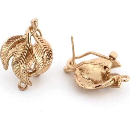 Clip Earrings Post with Loop Hanger Filigree Leaf DIY Metal African Arab Indian Women Wedding Earrings Findings Making 18x25mm