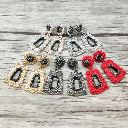 1 pair Fashion square shape drop earrings Pave Rhinestone Earrings charm Handmade dangle Jewelry For Women ER724