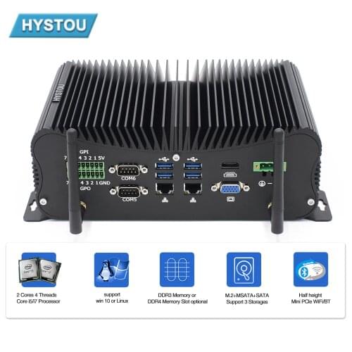 Shenzhen Hystou Fanless Industrial Mini PC Intel Core i5 8250U i5 7267U 6*COM 2*Lans 8*USB 14 Pin GPIO LPT 4G WiFi