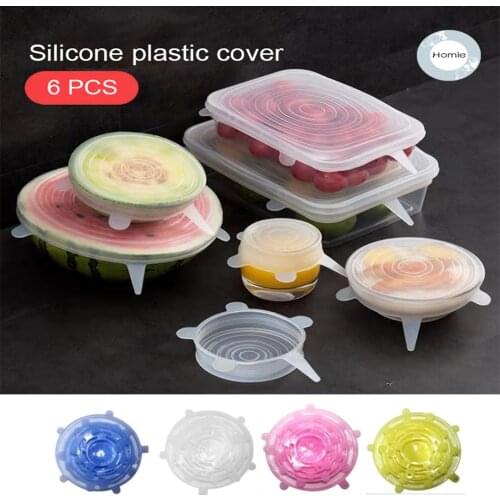 Homies 6 Pcs/ Set Universal Food Silicone Cover Reusable Silicone plastic cover Silicone Stretch Lids Caps For Cookware Pot pan