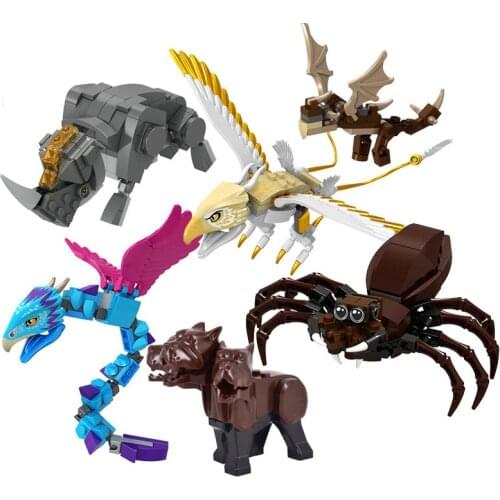 Magic Animals Newts Case of Magical Thunderbird Aragog Occamy Thestrals Basilisk Model Figure Blocks Diy Brick Toy For Children