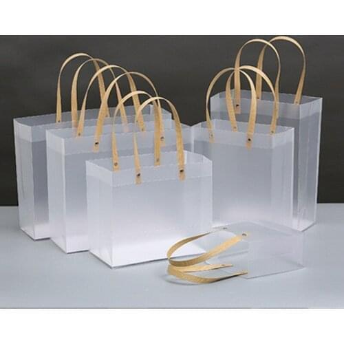 High-quality Semitransparent Plastic Bag Frosted PP Bags With Paper Handle Hard Plastic Package Gift Candy Bag Cloth Accessories