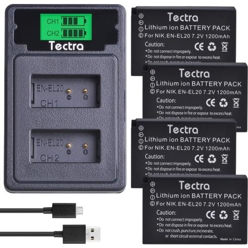 4Pcs EN-EL20 EN EL20 EN EL20a Battery+LCD USB Charger Type C Port for Nikon Coolpix P1000 Nikon1 J1, J2, J3 Nikon1 AW1
