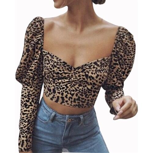 Women Leopard T Shirts Crop Tops Ladies Sexy Long Sleeve Tee Tops Shirt Costume Clothes Spring Fashion 2019 New Hot Sale