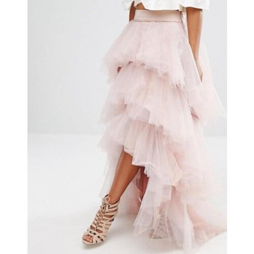 2017 Chic Fashion Tiered 3 Layers Tulle Skirt High Low Women Formal Party Skirt Long Tulle Skirts Ruffles Tutu Skirt Custom Made