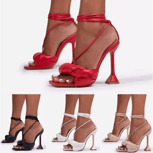 Women Summer Ankle Strap Sandals Ladies Thin High Heels Party Dress Shoes Female Fashion Sexy Sandal Woman Square Toe Shoes35-43
