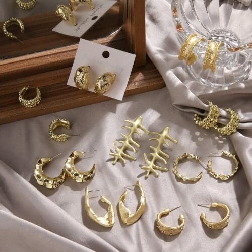 Fashion Vintage Geometric Metal Hoop Earrings Statement for Women Punk Irregular Metal Alloy Earrings 2021 Trend Jewelry Gift