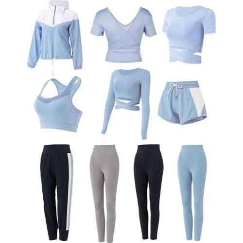 2021 Women yoga 7 piece set hooded coats+sexy bra+t shirt+shorts+pants fitness gym sportswear clothing outdoor running suit sets