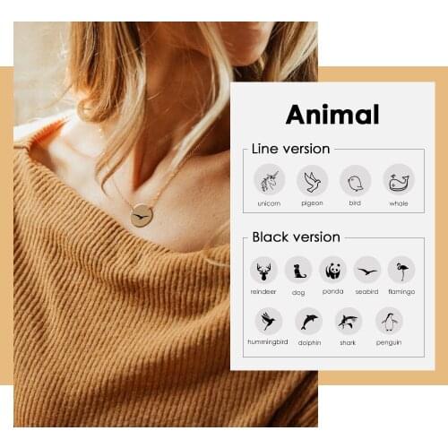 Visunion Engraved Necklace Minimalist Cute Seabird Animal Pattern Choker Necklace for Women 316L Stainless Steel Necklace Gifts