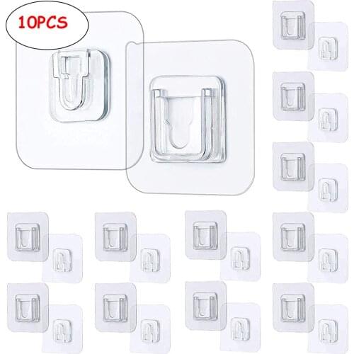 5/10 Pairs Punch-Free Non-Marking Self-adhesive Stickers Wall Hook Snap Hook Invisible Traceless Hardwall Hanging Hook Kit