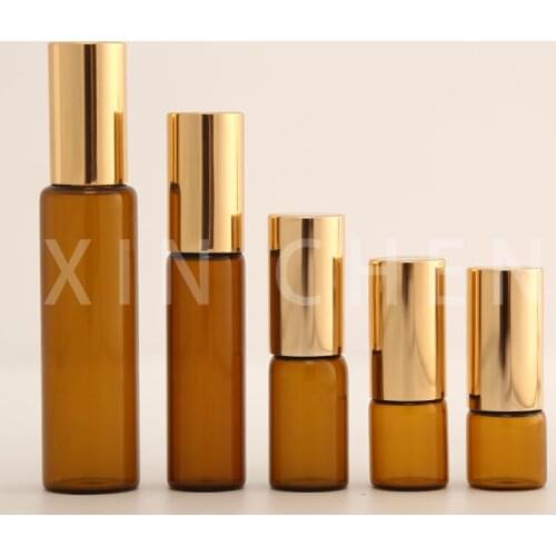 10pcs Amber Roll on Roller Bottle for Essential Oil Refillable Perfume Bottle Empty Glass Container Makeup Vials 1/2/3/5/10ml