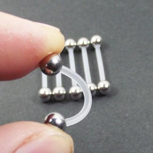 2 Pieces/lot 14G Stainless Steel Ball Clear Soft Tongue Ring Tragus Earring Industrial Barbell Nipple Body Piercing Jewelry