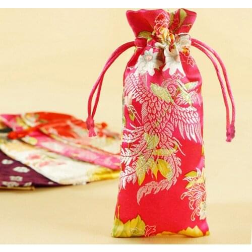 20pcs Chinese Style Wedding Decor Christmas Birthday Gift Bag Drawstring Pouches Bags Handmade Satin Wedding Candy Packaging Bag