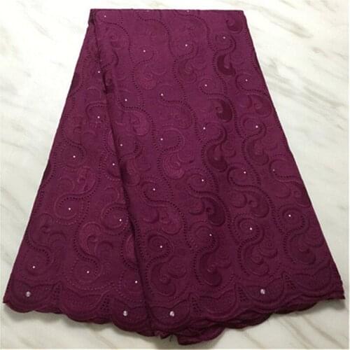 2019 wine Latest African Net Lace Fabric 100% Cotton Punch Embroidery High Quality Swiss voile Lace Fabrics For Dress 5Yards