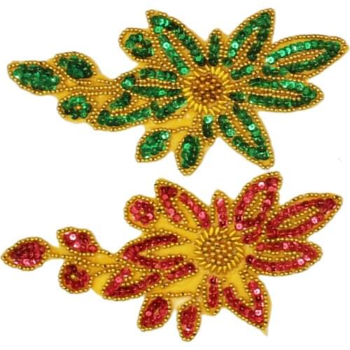 YACKALASI 5 Pcs/Lot Sequined Headwear Dance Appliqued Flower Beaded Patches 3D hair Accessory 21cm*11cm