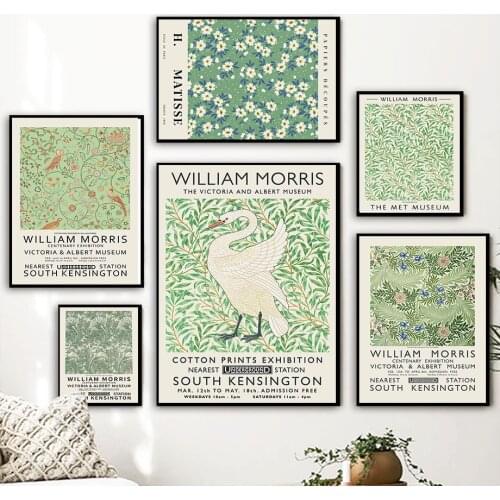 Abstract William Morris Flower Leaf Bird Wall Art Canvas Painting Nordic Posters And Prints Wall Pictures For Living Room Decor