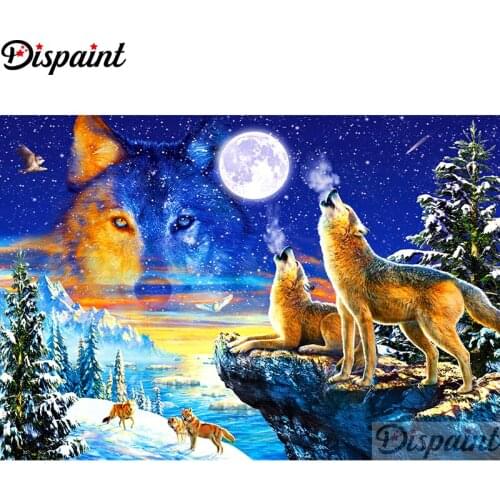 Dispaint Full Square/Round Drill 5D DIY Diamond Painting "Animal wolf scenery" 3D Embroidery Cross Stitch Home Decor Gift A11503