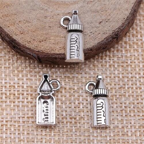 Charms for Jewelry Making Findings Handmade DIY Craft 25pcs Antique Silver Color 8x17mm Baby Bottle Charms Pendant