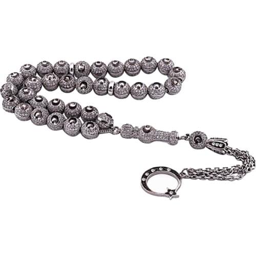 925 K Silver Zircon Stone Moon Star Themed Rosary
