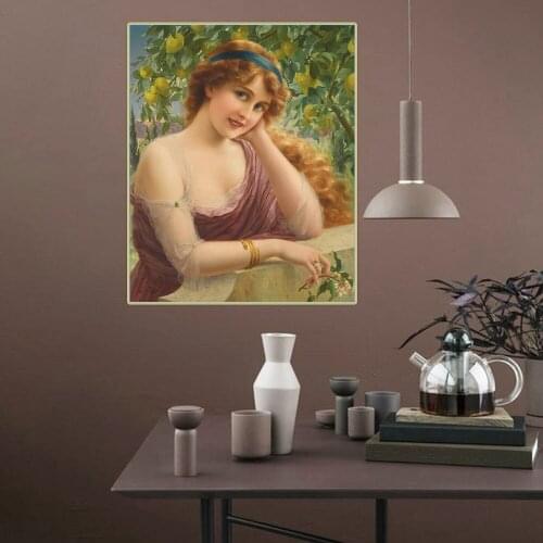 Citon Emile Vernon《Girl In Lemon》Canvas Oil painting Charming beauty Artwork Poster Picture Modern Wall Decor Home Decoration