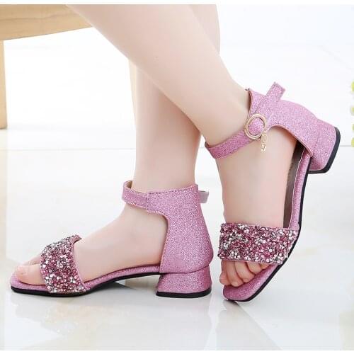 Kid Shoes High Heel Summer Girls Sandals Big Kids Princess Shoes For Children Glitter Sandals 4 5 6 7 8 9 10 11 12 13 14 Year