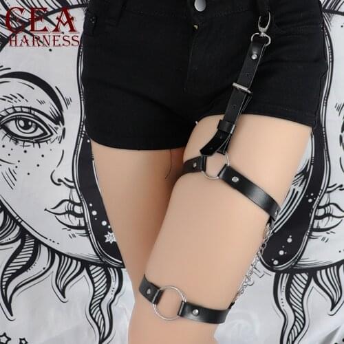 CEA 2021 Fashion Trend Sexy Punk Harajuku Goth Garters Faux Leather Body Leg Garters Thigh Wiring Adjustable Handmade Top Bdsm