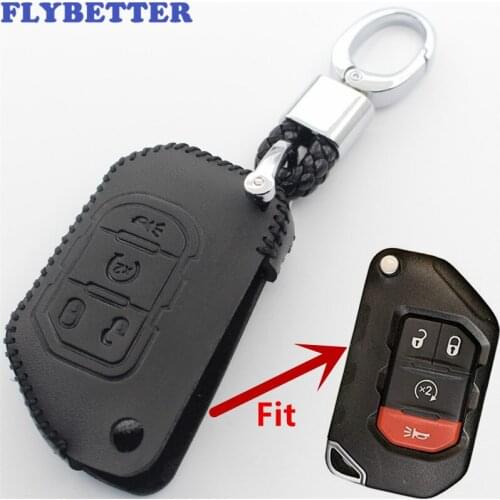 FLYBETTER Genuine Leather 4Button Flip Folding Key Case Cover For Jeep 2018-19 Wrangler JL/Gladiator JT Car Styling L494