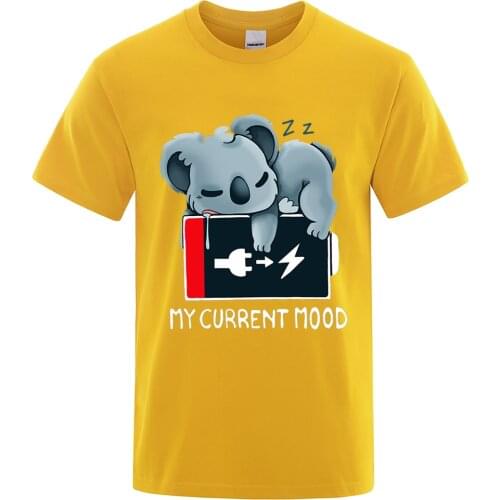 Cotton My Current Mood Cartoons Prints T Shirt Cartoon Lazy Bear Man Sweat Simple Oversize Men T Shirt