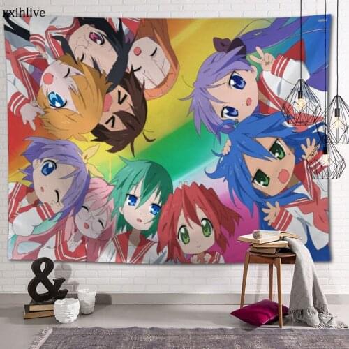 Custom Tapestry Anime Lucky Star Printed Large Wall Tapestries Hippie Wall Hanging Bohemian Wall Art Decoration Room Decor