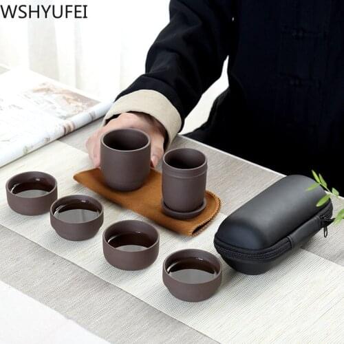 Ceramics travel tea set includes 1 pot and 4 cups personal office travel portable Purple sand tea set Household Tea set Tea Set