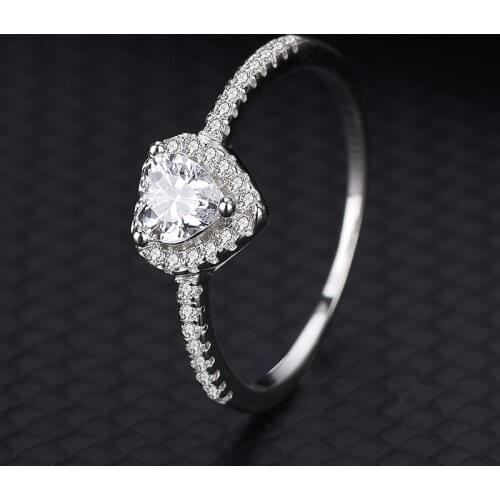S925 Sterling Silver Heart-shaped Moissanite Diamond Ring Three Claw Love Wedding Female Europe And The United States Simple