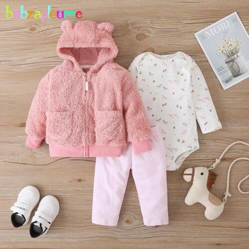 3Piece Spring Fall Newborn Baby Clothes Set Cartoon Cute Hooded Fleece Jacket+Infant Bodysuits+Pants Toddler Girls Outfits 1962