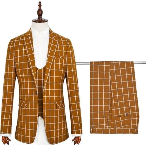 Checked Slim Mens Suit 3-Piece Set (Jacket + Pants + Vest) Stylish Gentleman Mens Suit Business Casual Formal Suit Set